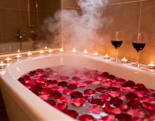 Steamy Romantic Bath with Rose Petals