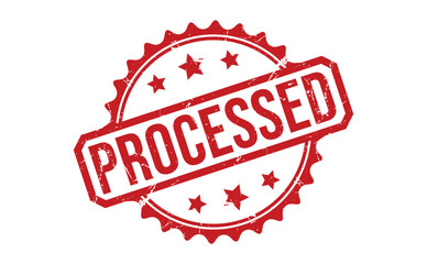 A red processed stamp with stars on a white background indicating completion