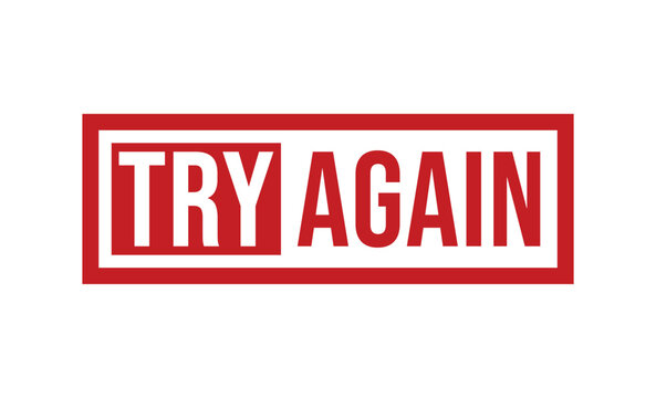 A red rectangular stamp with the motivational text Try Again - Powered by Adobe
