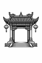 Chinese Temple Gate Traditional Illustration