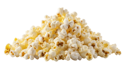 Pile of delicious popcorn isolated PNG, snack food for movie night and entertainment on transparent background