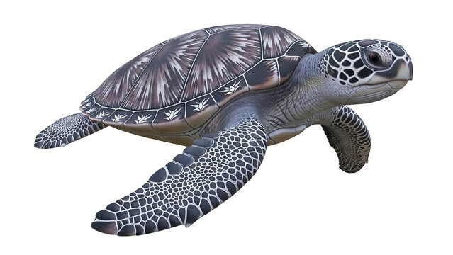 Green sea turtle PNG isolated on transparent background, marine reptile with patterned shell for wildlife and conservation projects