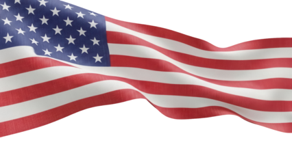 Waving American flag PNG isolated on transparent background, patriotic symbol for Independence Day and Memorial Day