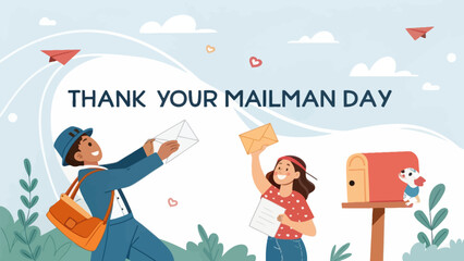 Cheerful Mail Carrier Delivering Packages on Thank Your Mailman Day