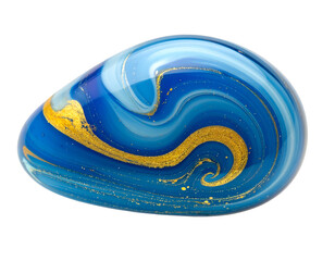 Obraz premium Swirling blue and gold marbled egg, glossy, abstract, detailed