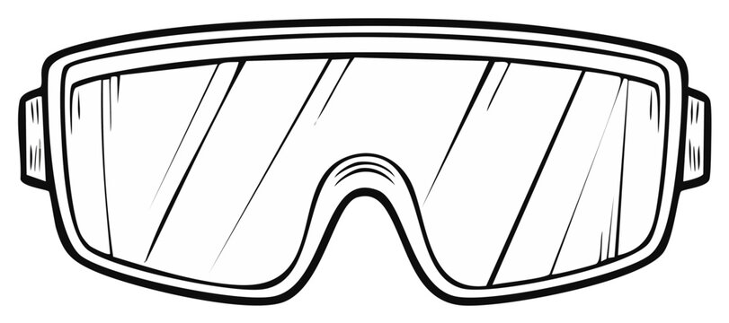 Outlined ski goggles illustration showing the transparent lenses with a thin black frame