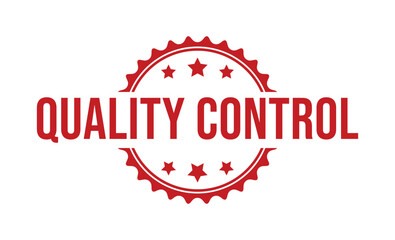 Red quality control stamp with stars on white background for approval and guarantee
