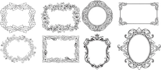 Obraz premium A collection of intricate, vintage-inspired frames, perfect for adding a touch of elegance and sophistication to your designs. Each frame boasts unique floral and ornamental details.