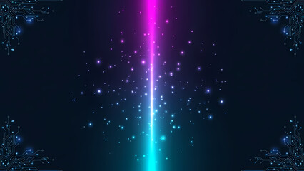 A vibrant and colorful digital illustration of a starry night sky with a bright light beam