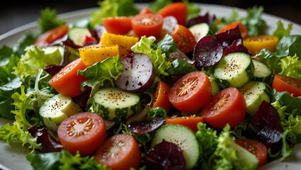 Photorealistic Fresh Healthy Salad with Vibrant Vegetables Top View