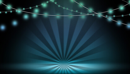 Guirlande de lumi&egrave;re bleu avec lumi&egrave;re central sur fond noir.