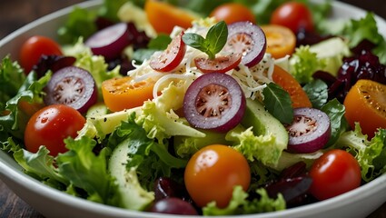 Photorealistic Fresh Healthy Salad with Vibrant Vegetables Top View