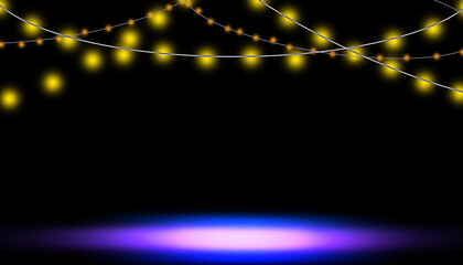 Guirlande de lumi&egrave;re jaune sur fond noir
