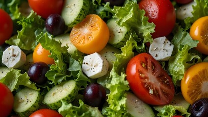 Photorealistic Fresh Healthy Salad with Vibrant Vegetables Top View