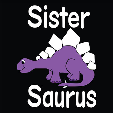 A delightful purple sister saurus dinosaur graphic celebrating family bonds and sibling love