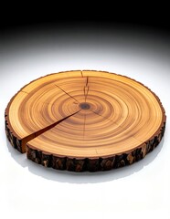 Obraz premium Rustic Wood Slice with Bark Edge and Visible Growth Rings, Natural Tree Trunk Cross-Section.