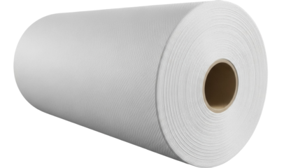 Large roll of white paper isolated PNG on transparent background, blank material for printing and drawing, clean and smooth surface