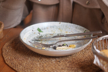 Empty plate after a meal at a dining table