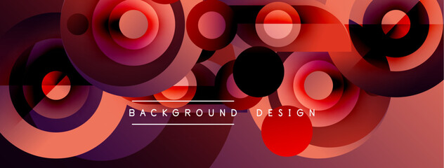 Obraz premium Abstract circles, overlapping shapes create dynamic visual. Red, purple hues dominate composition. Modern design element.