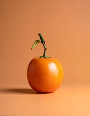 Vibrant Orange Tomato with Stem on a Monochromatic Background.