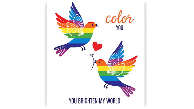 Vibrant rainbow hummingbirds with heart and colorful quote