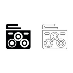 Retro camera icon and vector camera icon set featuring vintage film photography equipment design with digital lens flash and zoom button symbol illustration