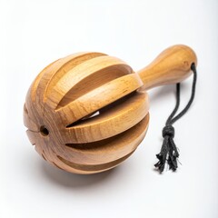 Wooden Maraca Musical Instrument on White Background.
