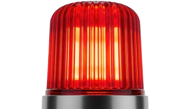 Bright red emergency light PNG isolated on transparent background, warning beacon for safety and security applications