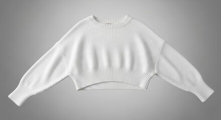 White Ribbed Knit Cropped Sweater on Gradient Gray Background