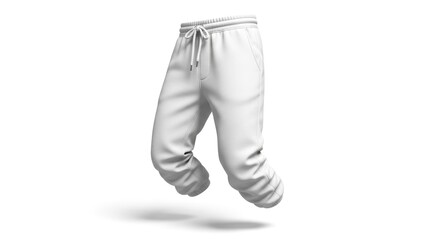 White Blank Sweatpants Mockup with Drawstring, Isolated on White