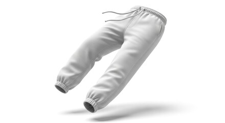 Floating White Sweatpants with Drawstring and Ribbed Cuffs