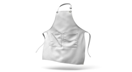 Clean White Apron with Pockets Floating Against a White Background