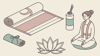 Woman Meditating with Yoga Mat and Lotus Flower for Wellness App Design or Spiritual Blog Promotion