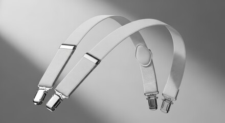 Elegant White Suspenders with Chrome Clips and Textured Fabric