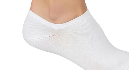 Persons Foot in White No show Sock, Visible Heel, Breathable Fabric