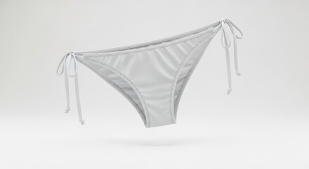 Floating White Bikini Bottom with Adjustable Side Ties on a Bright Background