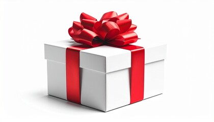 Obraz premium White gift box with red ribbon and bow on clean background