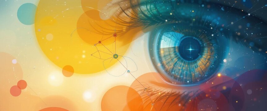 Abstract background with female eye. Horizontal banner with copy space. AI generated Abstract background with female eye.