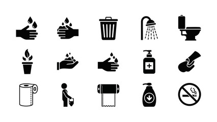 Black icons for hygiene and health.