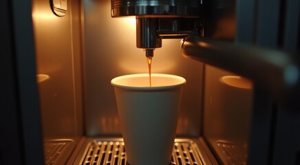 Cup of coffee being poured into a coffee machine