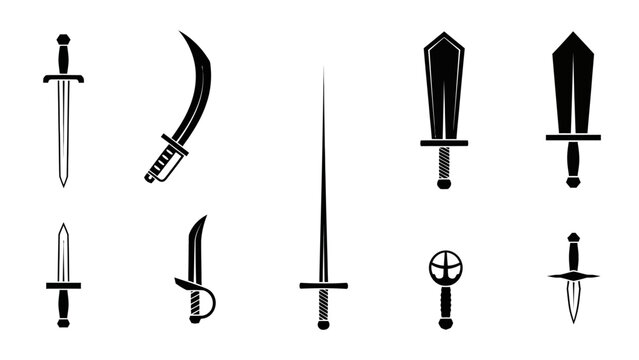 Collection of medieval swords and daggers.