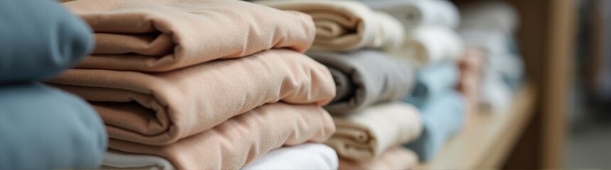 Stack of folded folded shirts on a shelf