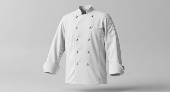 Professional White Chefs Jacket Mockup on Minimalist Grey Background