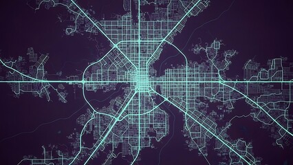 Abstract city map representation with glowing grid lines on dark background