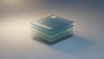 Stack of Square Glass Plates on Table.