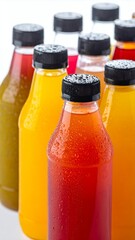 Vibrant Assortment of Refreshing Fruit Juices in Bottles.