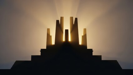 Abstract sculpture with glowing light.