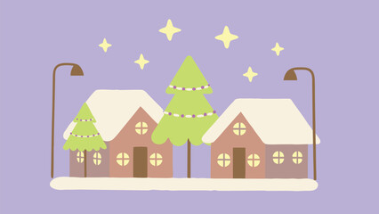 Fototapeta premium Christmas Winter House Vector Illustration | Snowy Holiday Village Scene
