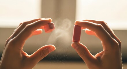 Hands Holding Chalks with Dust in Air