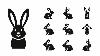 Black silhouettes of multiple rabbits together. © Raffi
